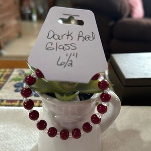 Hand Crafted Dark Red and Clear Stretch Bracelet